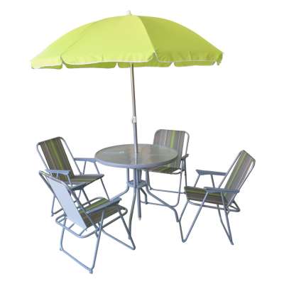 6pcs Patio garden table and chairs furniture set with umbrella with  4 folding Chairs