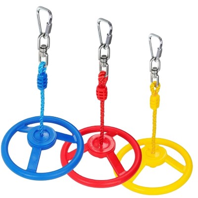 Kid Ninja Line Slacking Line Jungle Gyms Monkey Wheel for Ninja Warrior Obstacle Course  - 3pc of Blue, Red