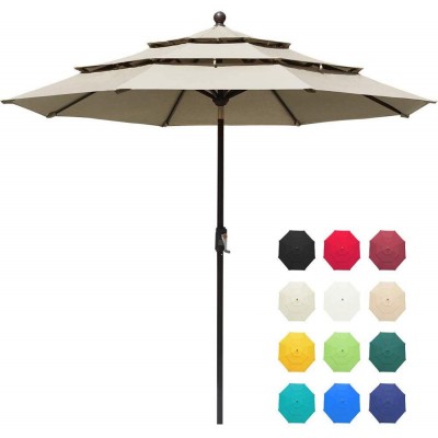 New 9Ft 3 Tiers Market Umbrella Patio Garden Beach Outdoor Table top  Umbrella  with Ventilation