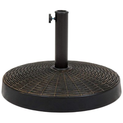 Outdoor Wicker Style Resin Black Patio Umbrella Base Metal Heavy Duty Umbrella Stand