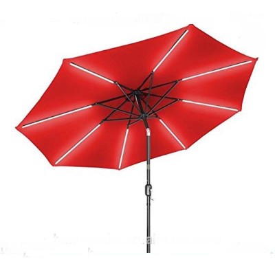 Patio umbrella with crank,tilt solar powered garden handle umbrella with led light