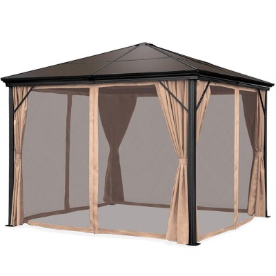 Aluminum Frame Hardtop Gazebo Canopy for Backyard Garden with Side Shade Curtains Mosquito Bug Nets PC Gazebo