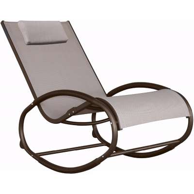 Outdoor Swimming Pool Aluminum Wave Rocking Sun Lounger with Pillow,Grey