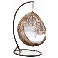 Luxury Indoor/ Patio Garden Rattan Egg Shaped One Person Seat Hanging Swing Chair with Cushion