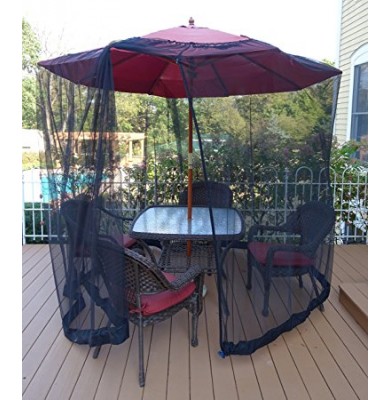 Outdoor Patio Umbrella Mosquito Netting - Polyester Mesh Screen Fits 9FT Umbrellas and Patio Tables - Black