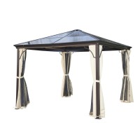 10' x 10' Steel and Polycarbonate Hardtop Gazebo Outdoor Gazebo Canopy Cover with Mesh Net Curtains