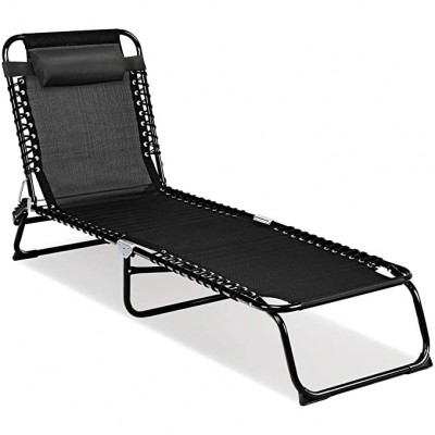 Portable Folding Chaise Lounge Chair Reclining for Garden Outdoor Patio Yard Pool, Folding Recliner with Detachable Pillow