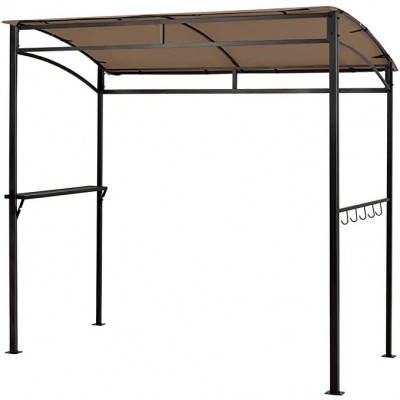 7ft Grill Gazebo Patio Barbecue Canopy with Serving Shelf and Storage Hooks, Curved Grill Shelter With Steel Frame