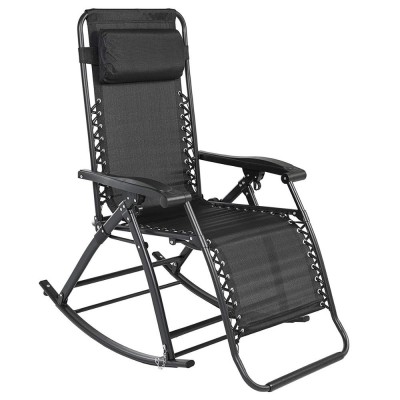 Outdoor Foldable Rocking Chair Recliner With Headrest Patio Pool Yard Portable Zero Gravity Chair for Camping Fishing Beach